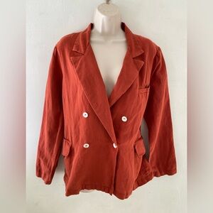 Free People Jacket M Burnt 
Orange Linen Double breast Rust Orange Blazer